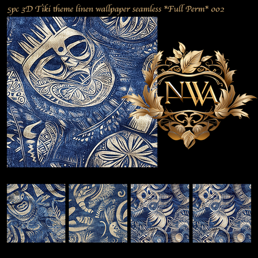 5pc 3D Tiki theme linen seamless *Full Perm*  002