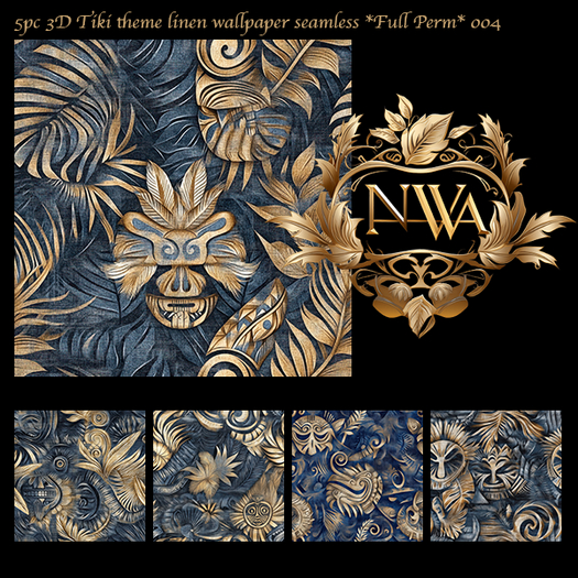 5pc 3D Tiki theme linen seamless *Full Perm*  004