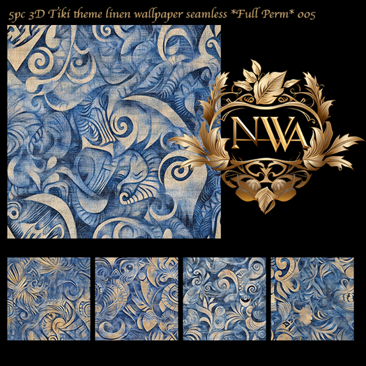 5pc 3D Tiki theme linen seamless *Full Perm*  005