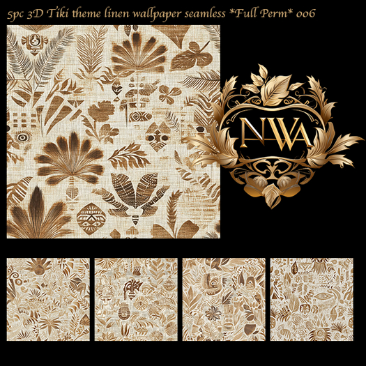 5pc 3D Tiki theme linen seamless *Full Perm*  006