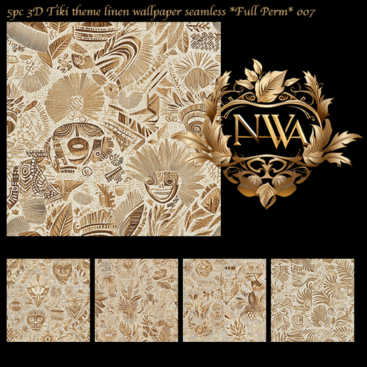 5pc 3D Tiki theme linen seamless *Full Perm*  007