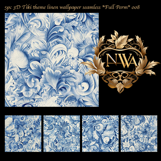 5pc 3D Tiki theme linen seamless *Full Perm*  008