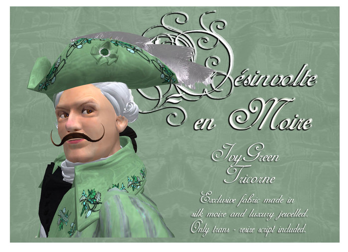 Ivy Green Tricorne. Desinvolte en Moire