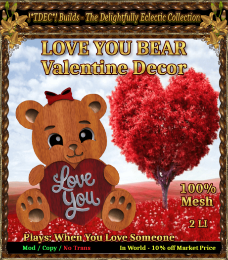 !*TDEC*! Love You - Valentine Bear Decor w/Music