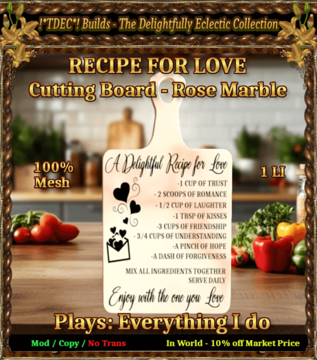 !*TDEC*! Recipe for Love Board - Rose Marble -w/Music 