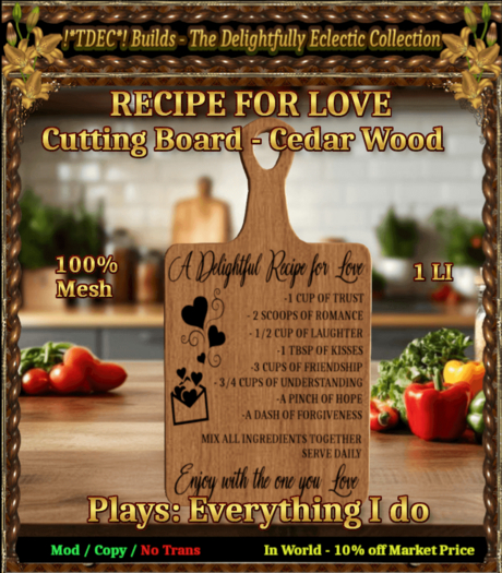 !*TDEC*! Recipe for Love Board - Cedar Wood -w/Music 