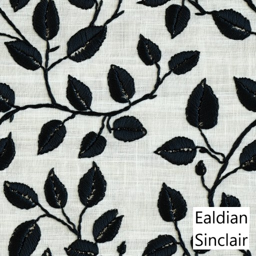 Black Foliate Embroidery on White Linen Seamless Texture