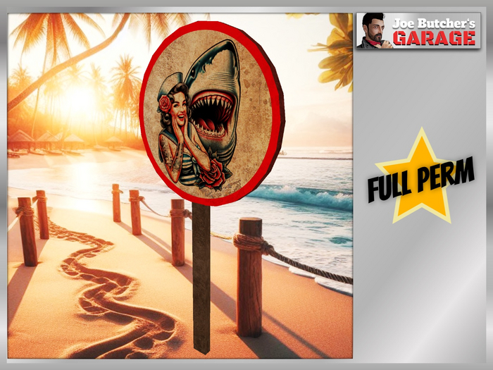 Full Perm Beach Warning Sign SHARKS #5 (1 Land Impact)