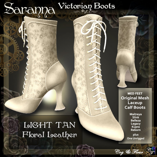 C&F Saranna Victorian Boots - Floral Leather - LT TAN Updt