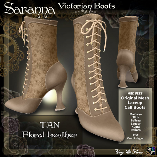 C&F Saranna Victorian Boots - Floral Leather - TAN Updt