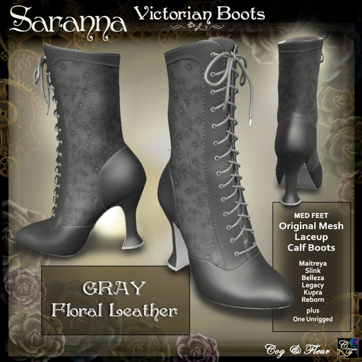 C&F Saranna Victorian Boots - Floral Leather - GRAY Updt