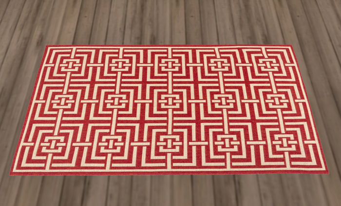 Red Deco Squares Rug