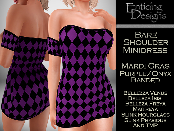 *ED Bare Shoulders Minidress - Mardi Gras Purple Onyx Banded