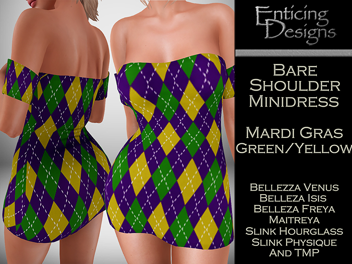 *ED Bare Shoulders Minidress - Mardi Gras Green Yellow