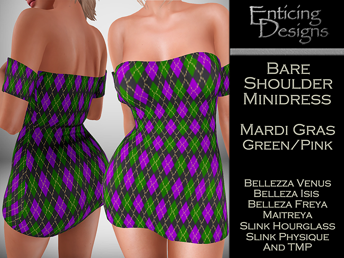 *ED Bare Shoulders Minidress - Mardi Gras Green Pink