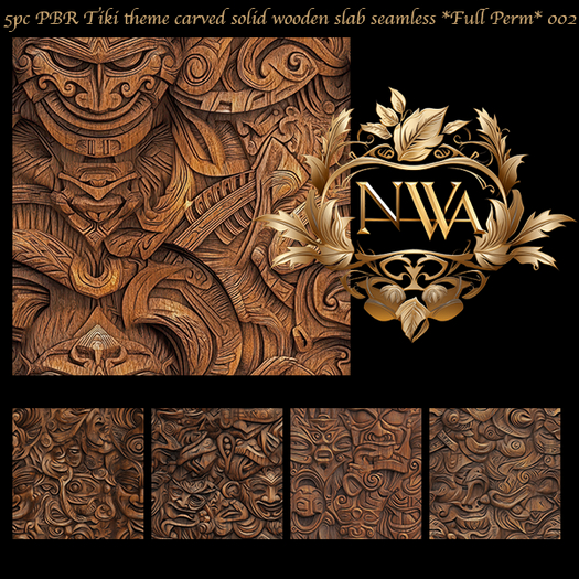 5pc PBR Tiki theme carved solid wooden slab seamless *Full Perm*  002