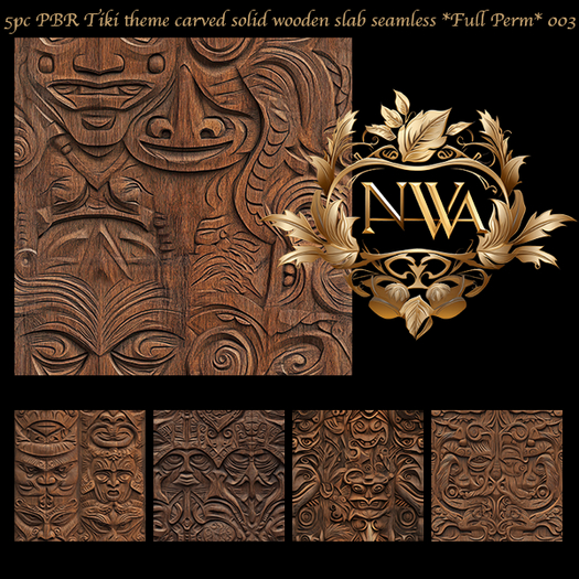 5pc PBR Tiki theme carved solid wooden slab seamless *Full Perm*  003