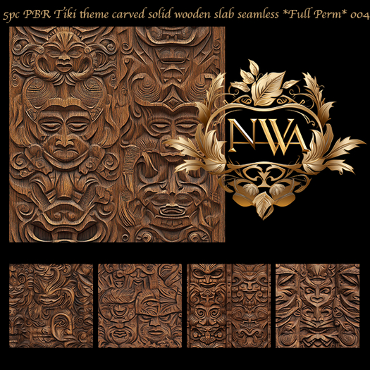 5pc PBR Tiki theme carved solid wooden slab seamless *Full Perm*  004