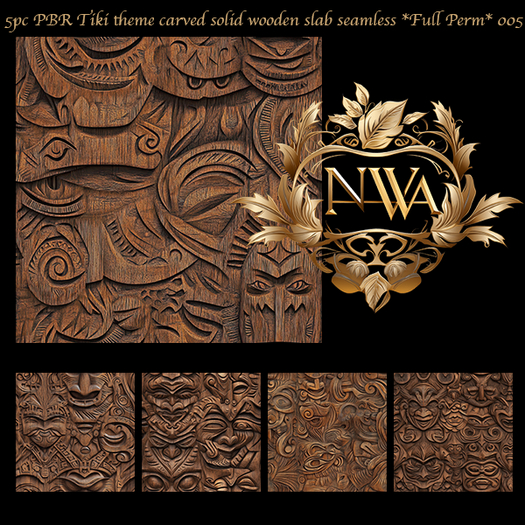 5pc PBR Tiki theme carved solid wooden slab seamless *Full Perm*  005