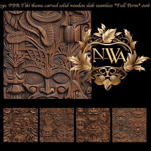 5pc PBR Tiki theme carved solid wooden slab seamless *Full Perm*  006
