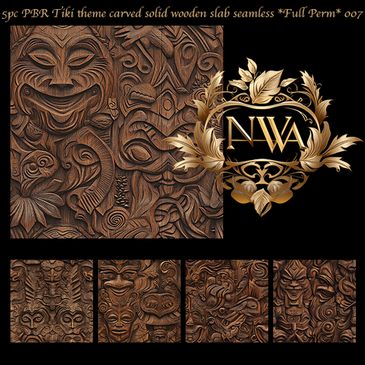 5pc PBR Tiki theme carved solid wooden slab seamless *Full Perm*  007