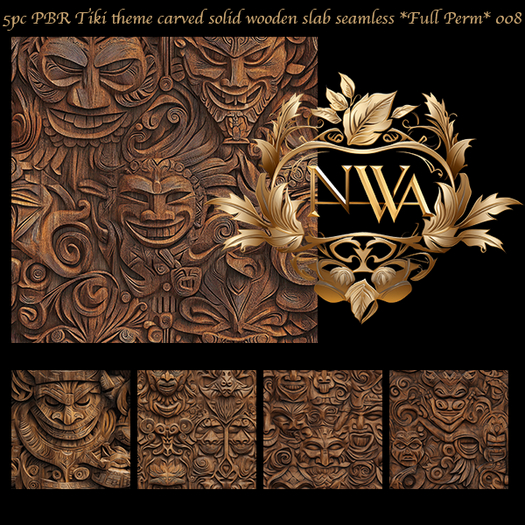 5pc PBR Tiki theme carved solid wooden slab seamless *Full Perm*  008