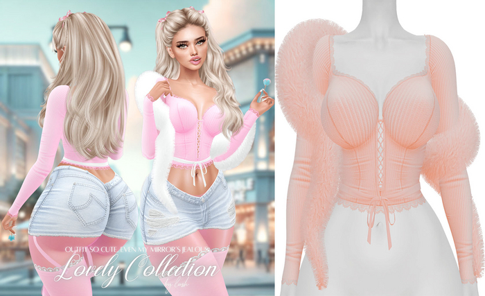 Lush - Lovely Lace Top w/ Fur Soft Peach