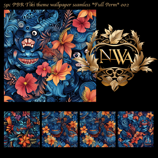 5pc PBR Tiki theme wallpaper seamless *Full Perm* 002