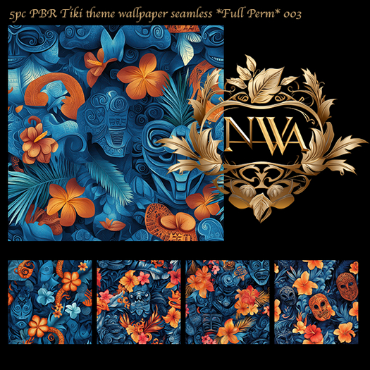 5pc PBR Tiki theme wallpaper seamless *Full Perm* 003