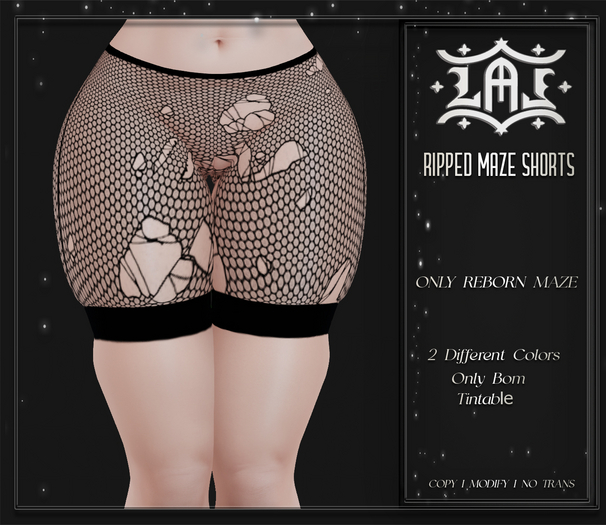 LAL-Ripped Fishnet Maze Short  Only Bom-Tintable