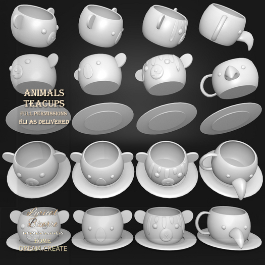 !Lyrical B!zarre Templates! - Animals Teacups MESH DAE Version