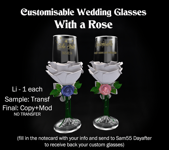 S55 Customisable wedding glasses 2 (With a Rose) 