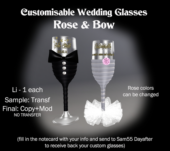 S55 Customisable wedding glasses 3 (Bride & Groom)BOXED
