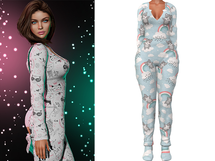 Rachael Butt Flap Onesie Pajamas 2.0 [Kitty Rainbow] - Maitreya Lara + LaraX • Petite + PetiteX • Legacy • Reborn
