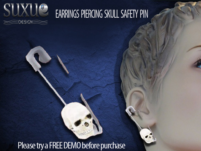 Piercing Earring Safety pin skull Demo