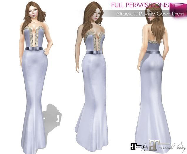 MAITREYA 5.3 LaraX FULL PERM FITMESH Deep Cleavage Strapless Mermaid Skirt Dress Night Gown with Bowtie Belt