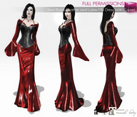 FullPerm MAITREYA 5.3, LaraX Red & Black Leather & Latex Off Shoulder Long Sleeve Sweetheart Neck Mermaid Skirt Dress