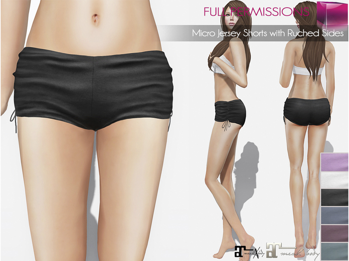 MAITREYA 5.3 LaraX FULL PERM FITMESH Mini Micro Jersey Shorts with Ruched Sides - 6 TEXTURES