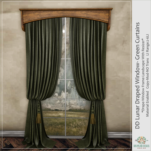 DD Lunar Draped Window- Green Curtains