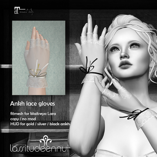 lassitude & ennui Ankh lace gloves - white