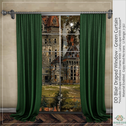 DD Blair Draped Window - Green Curtain