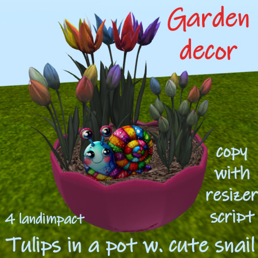 Gardendecor tulips in a pot with cute snail VB