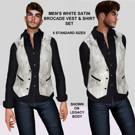 MENS WHITE SATIN BROCADE VEST