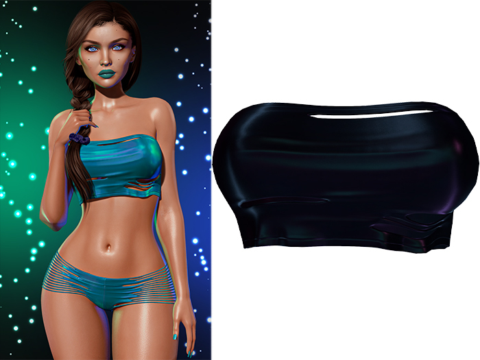 Anya Ripped Tube Top 2.0 [Holo Black] - Maitreya Lara + LaraX • Petite + PetiteX • Legacy • Reborn Cropped Tops