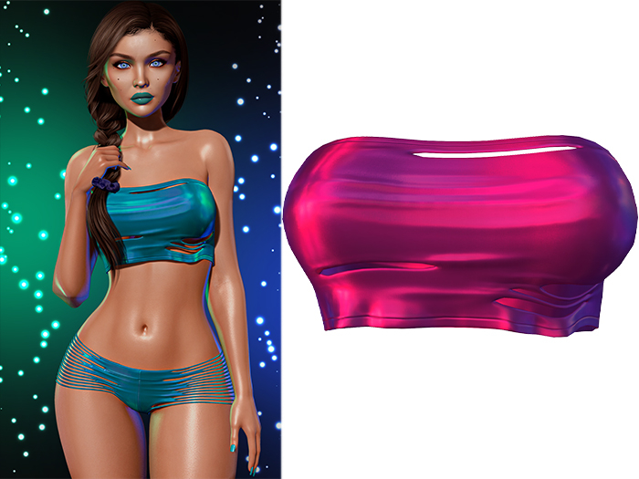 Anya Ripped Tube Top 2.0 [Holo Magenta] - Maitreya Lara + LaraX • Petite + PetiteX • Legacy • Reborn Cropped Tops