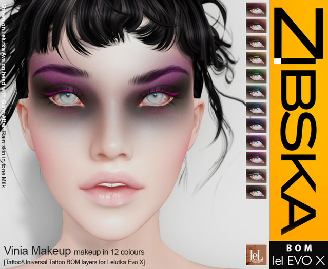 Zibska Evo X ~ Vinia Makeup in 12 colors with tattoo and universal tattoo BOM layers