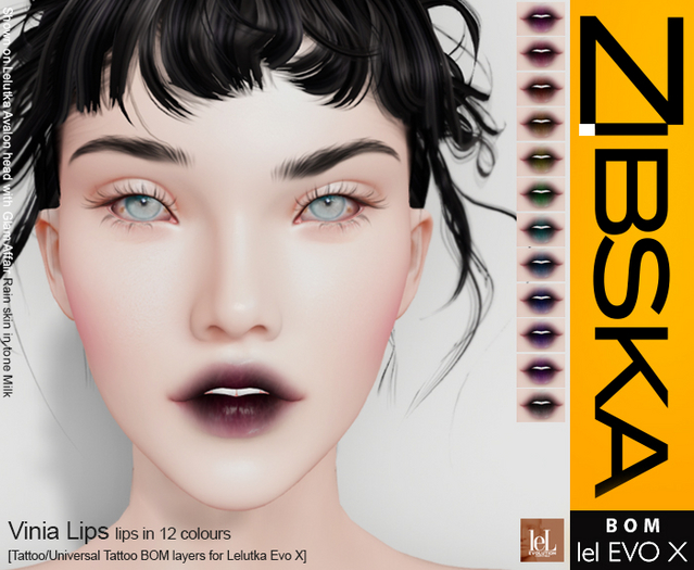Zibska Evo X ~ Vinia Lips in 12 colors with tattoo and universal tattoo BOM layers