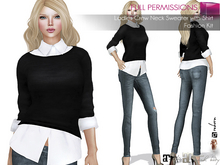 MI963265 Ladies Crew Neck Sweater With Rolled Up Sleeves Shirt