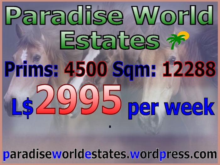 Paradise World Estates - L$ 2595 - 1875 prims - Land For Sale