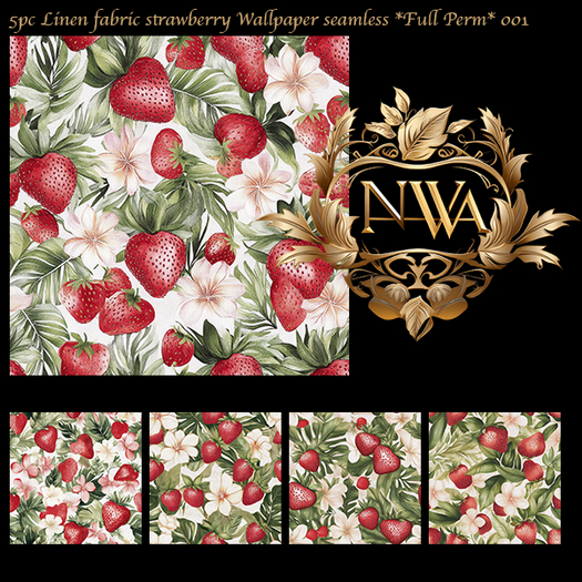 5pc PBR Linen fabric strawberry wallpaper / fabric seamless *Full Perm* 001